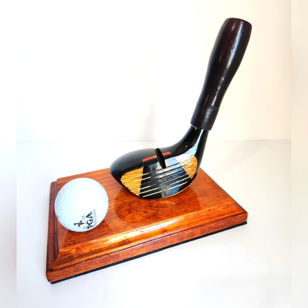 Real GARY PLAYER Vintage Golf CLUB business Card & Pen Holder desk Office decor